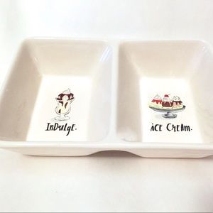 Rae Dunn INDULGE ICE CREAM Ceramic Double Dish NEW